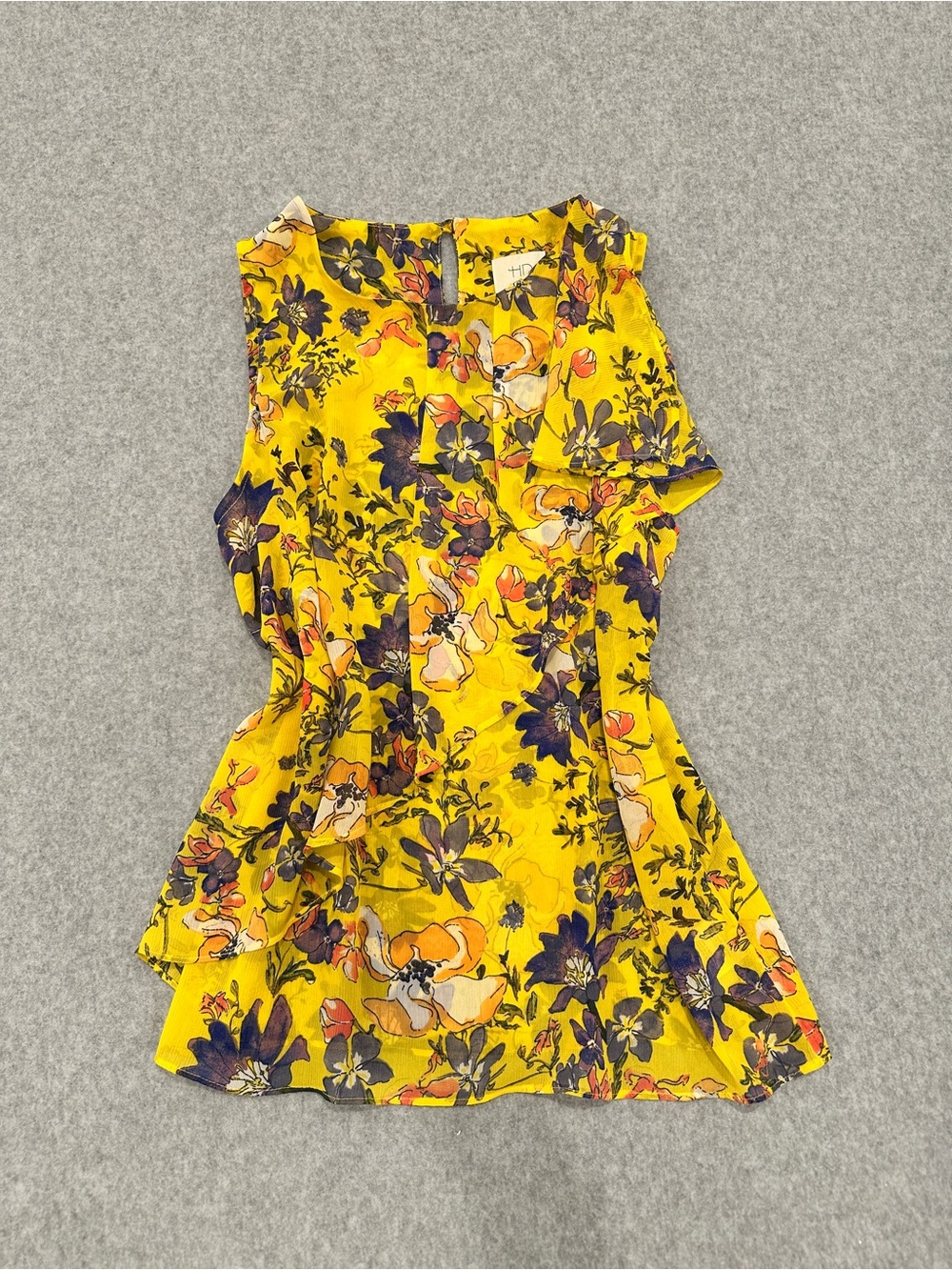 Yellow Floral Sleeveless Peplum Top